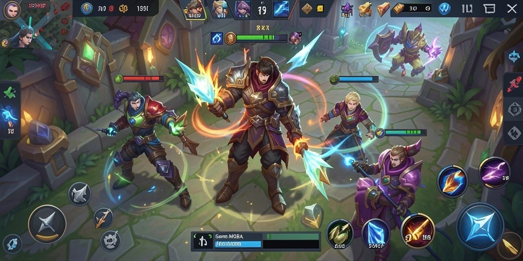Gameplay seru dalam 7SVIP dengan aksi MOBA yang mendebarkan.