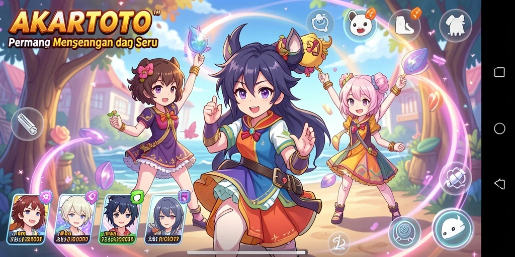 Tampilan gameplay seru dalam AKARTOTO dengan karakter Anime yang menarik.