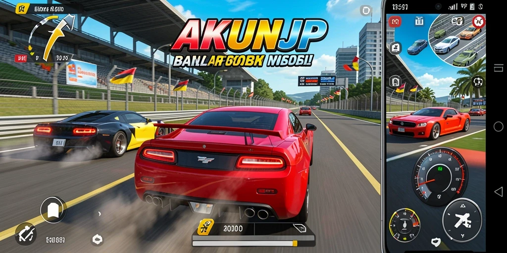 Screenshot menampilkan aksi balap menegangkan di AKUNJP.