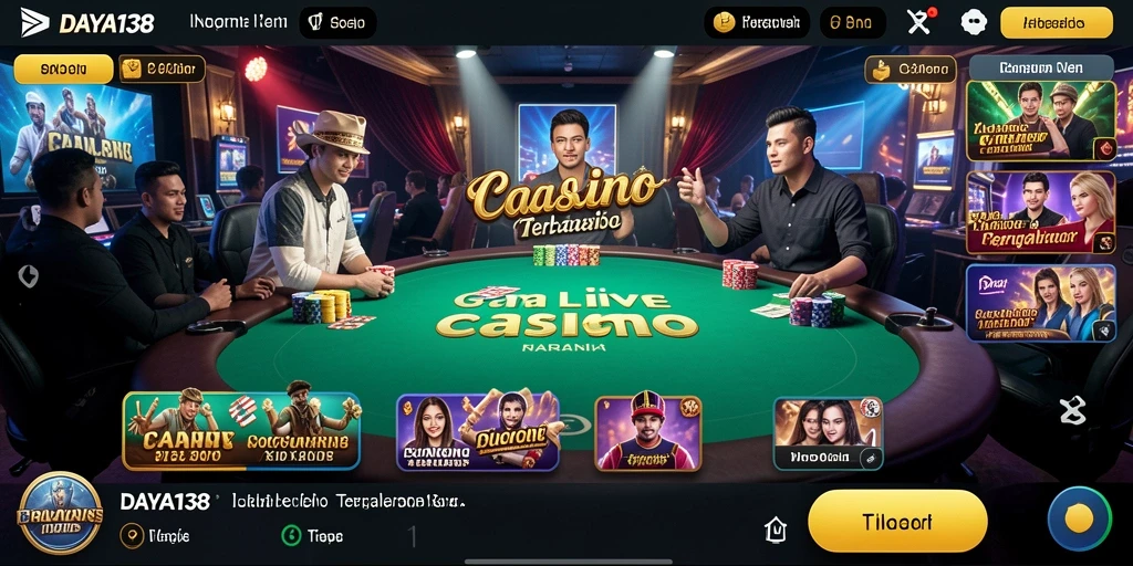 Screenshot gameplay Live Casino yang menampilkan dealer profesional dan suasana kasino yang mendebarkan.