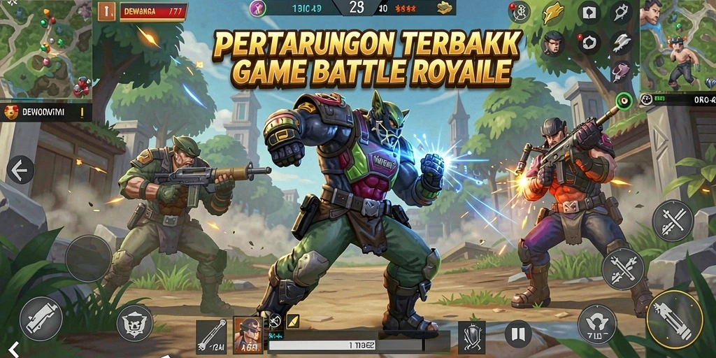 Tampilan seru dari gameplay DEWANAGA77 dalam pertempuran Battle Royale.