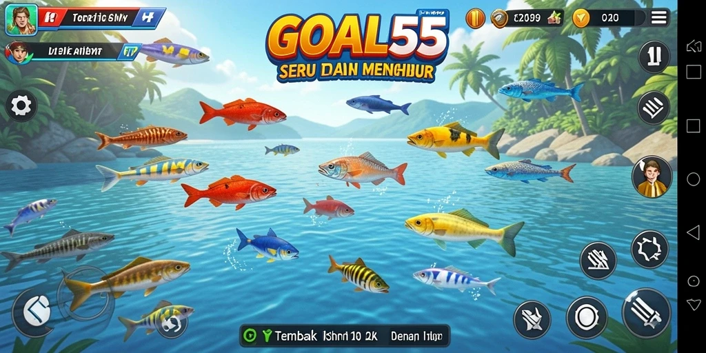 Tampilan gameplay Tembak Ikan di GOAL55 yang penuh aksi.