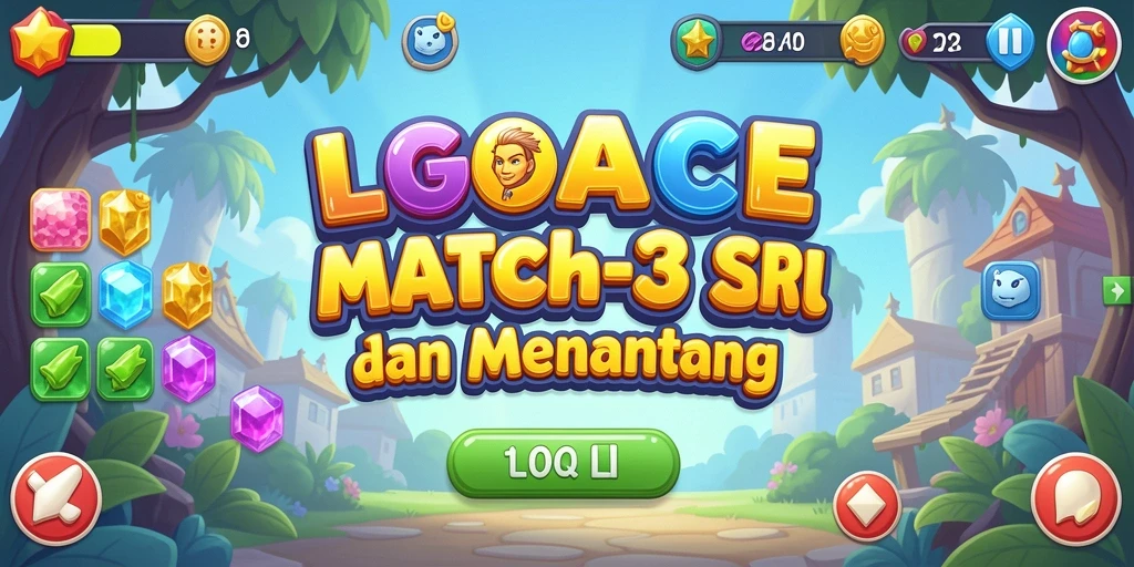 Tampilan screenshot LGOACE menampilkan gameplay seru Match-3 dengan kombinasi warna cerah.