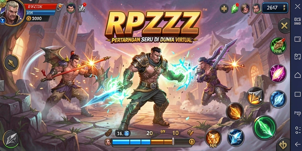 Screenshot utama RPZZZ menampilkan aksi pertarungan yang dinamis dan grafis menawan.