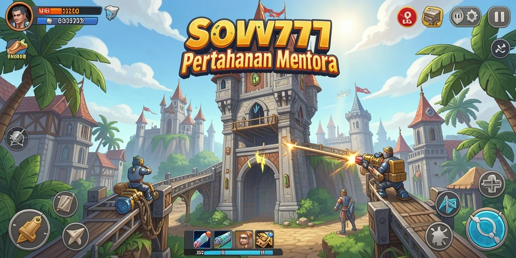 Tampilan gameplay SOV777 dalam pertahanan menara yang intens.
