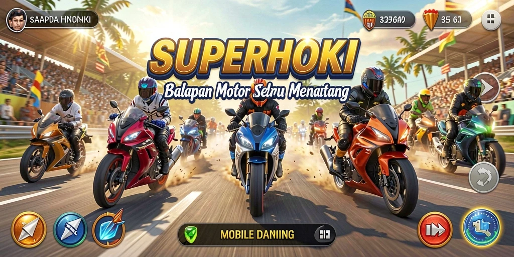 Tampilan gameplay seru dari SUPERHOKI yang penuh aksi balap motor.