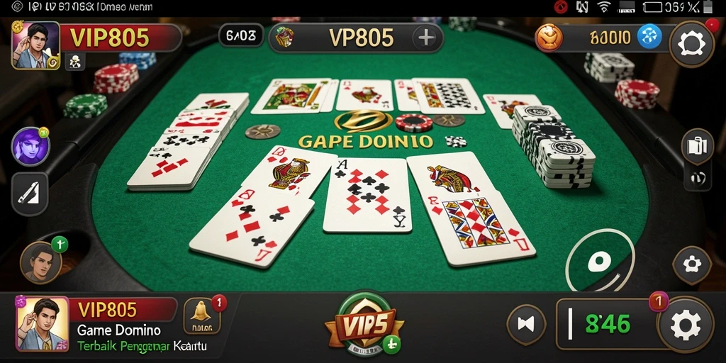 Tampilan antarmuka gameplay domino yang menarik dan interaktif.