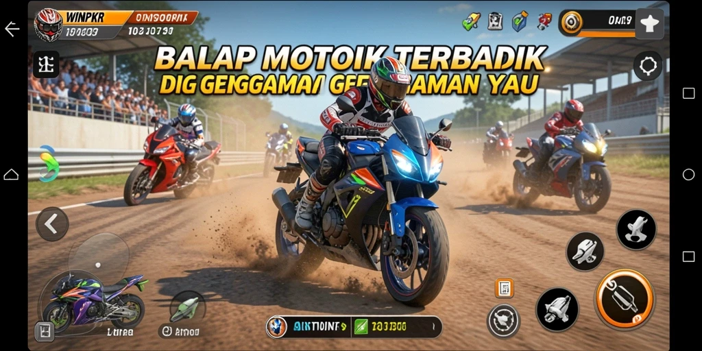 Gameplay seru balap motor di WINPKR dengan trek yang menantang.
